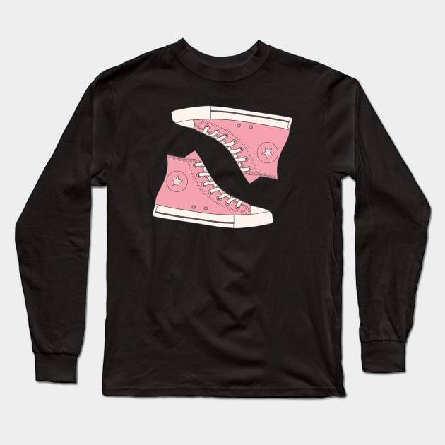 Pink High Top Sneakers Long Sleeve T-Shirt by kolakiss